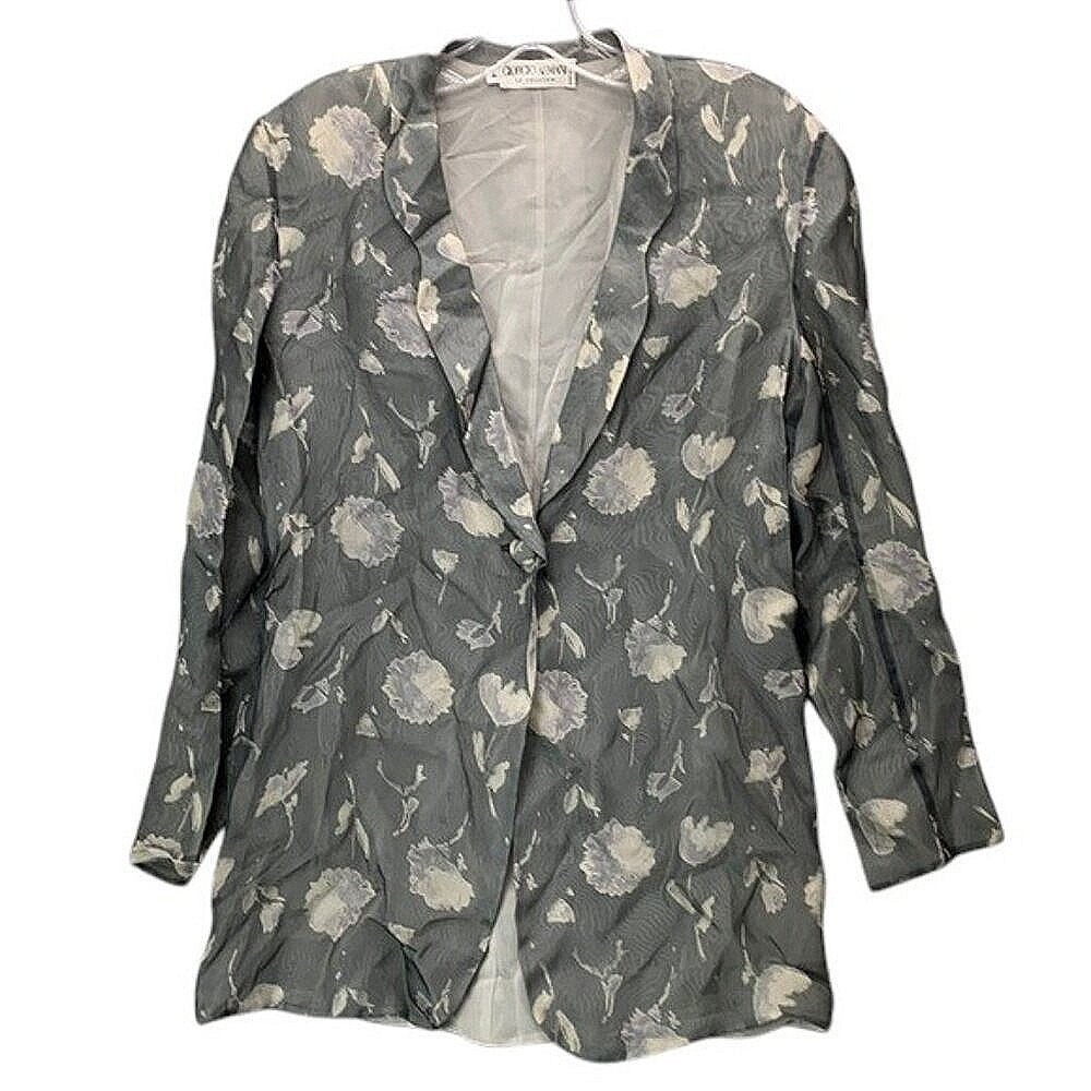 Giorgio Armani Collezioni Women's 4 Sheer Floral Blazer Gray White‎ Silk Office